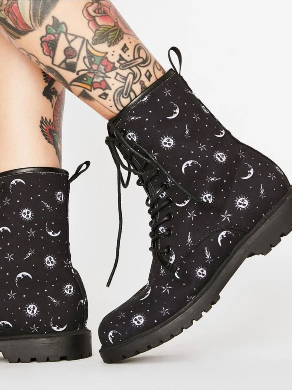 N.Y.L.A. Black Celestial Lace-Up Combat Boots